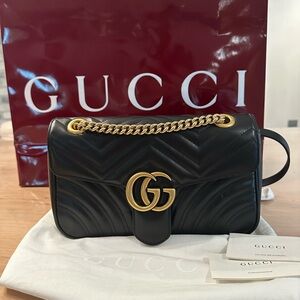 Gucci Black and Gold Marmont Medium Shoulder Bag Brand New